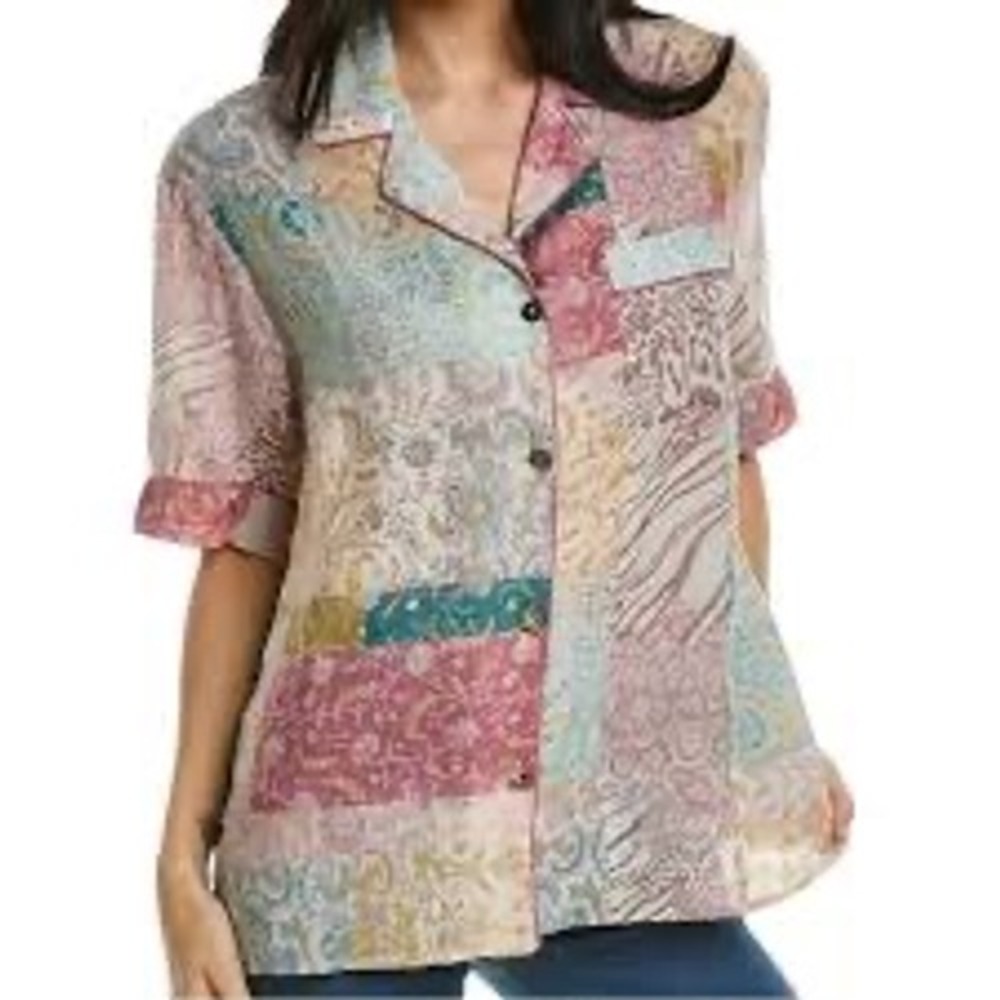 Johnny Was Workshop Ramie Patchwork Button Down S… - image 1